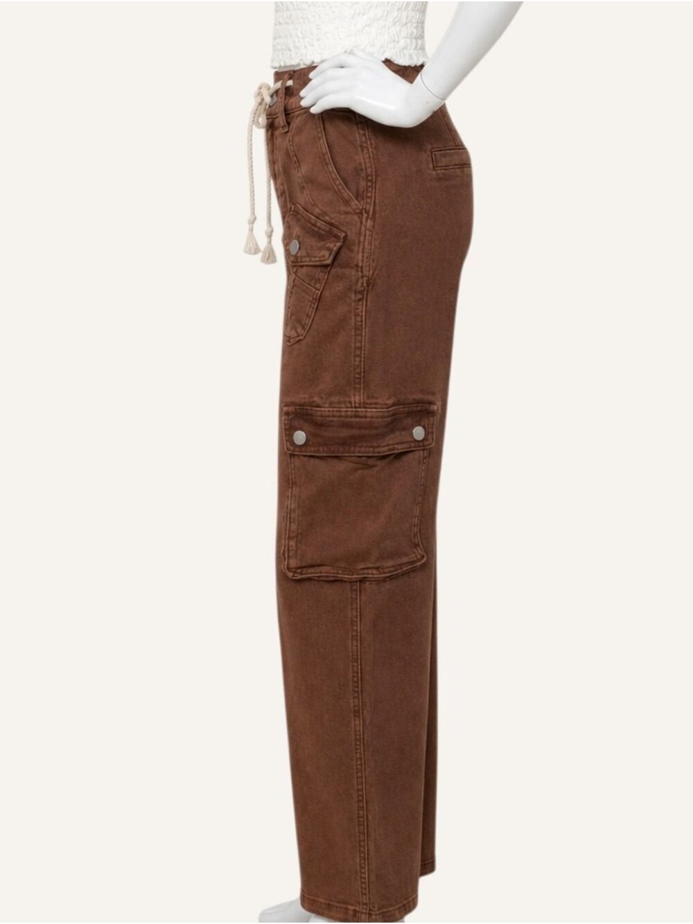 Risen Coffee Brown High Rise Cargo Straight Leg Utility Jeans Size 15 NWT - Picture 4 of 13